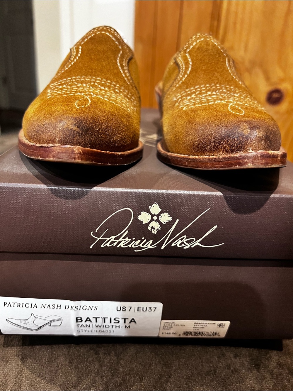 Patricia Nash Tan Suede Pointed Slip-On Loafers - Picture 2 of 5